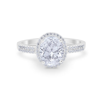 Oval Engagement Ring Round Simulated Cubic Zirconia Accent 925 Sterling Silver